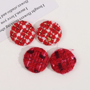 Boutons en tissu tweed rouge 25mm pour accessoires cheveux et bijoux DIY