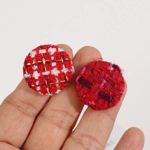 Boutons ronds en tissu tweed rouge 25mm pour pinces à cheveux et bijoux DIY