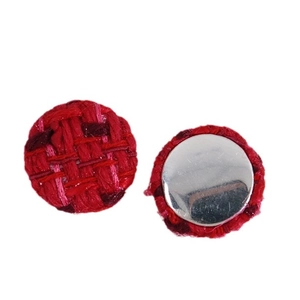 Boutons ronds en tweed rouge avec base en métal argenté pour création de bijoux DIY