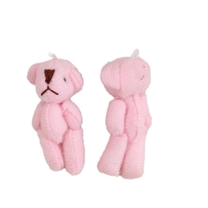 Pair of cute pink plush jointed mini bears with soft fabric texture for DIY keychain crafts