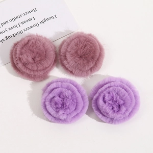 Soft 4cm rabbit fur flower hair clips in pink and purple for DIY jewelry crafts