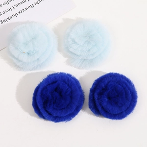 4cm soft rabbit fur flower hair clip accessories in light blue and deep royal blue colors