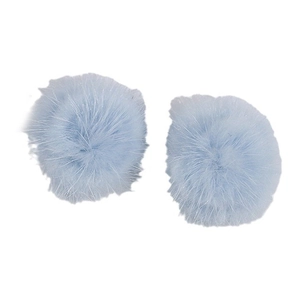 Pair of soft light blue 4cm rabbit fur pompom balls for DIY hair accessories and crafts