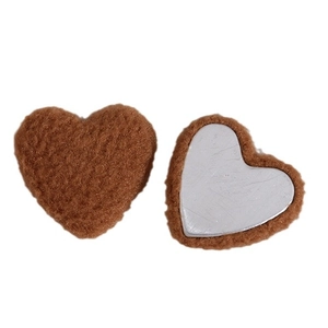 Brown heart-shaped plush faux lamb wool accessories for DIY jewelry and hair clips