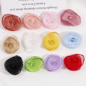 3D Mesh Flower Accessories With Faux Crystal Beads For DIY Hair Clips Earrings Apparel Sewing Materials Organza Floral Craft