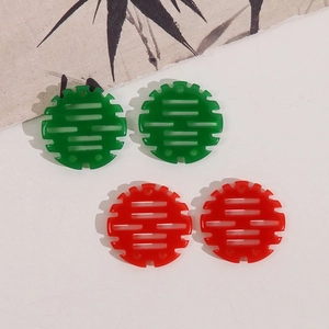 Ciondoli rotondi in resina con carattere cinese Xi in rosso e verde per creazione di gioielli