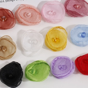 Colorful translucent mesh flower petals with crystal center for DIY handmade accessories