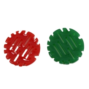Ciondoli tondi traforati in stile cinese in rosso e verde per creazione di gioielli