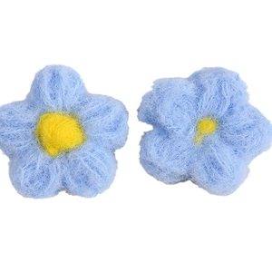 Handmade needle felted five-petal wool flowers in blue and yellow for DIY accessories