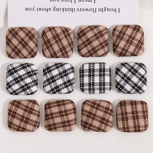 Vintage Plaid Houndstooth Fabric Covered Square Geometric Buttons For DIY Jewelry Making Patch Handmade Craft Accessories