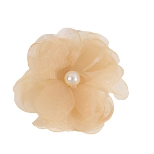 Elegant champagne tulle flower hair clip with layered petals and center pearl