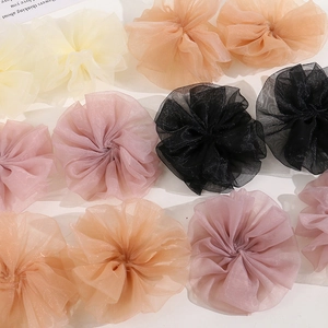 Large pleated organza flower hair scrunchies in assorted pastel colors for women