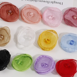 Colorful handmade mesh flower accessories with crystal bead centers for DIY crafts