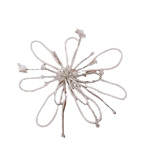 Handcrafted white glass bead flower hairpin with hollow weave and intricate petal design