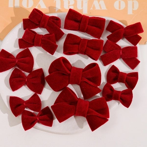 Handmade Velvet Bowknot DIY Craft Accessories Wine Red Flocked Plush Bow For Hairpin Clothing Decoration New Year Gift