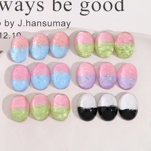 Two-Tone Oval Pearlescent Resin Patch DIY Craft Accessory Shimmer Gradient Cabochon For Phone Case Jewelry Making Decor
