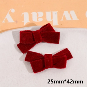 Handmade velvet wine red bow hair clips for DIY accessories, size 25mm by 42mm