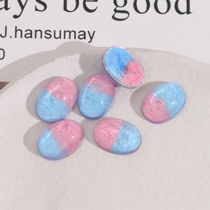 Blue and pink gradient oval resin patches with glitter for DIY jewelry making and phone cases