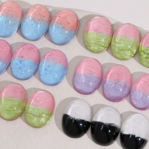 Oval shimmer resin cabochons with two-tone glitter effect for DIY accessories