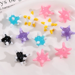 Colorful Patchwork Sea Urchin Shape Resin Beads For Jewelry Making DIY Earring Accessories Material Polished Charms Without Ring