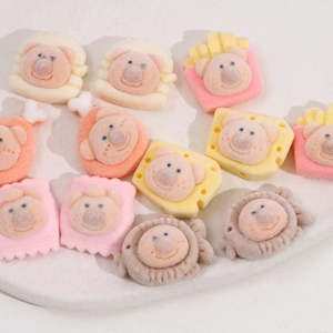 Cute flocked cartoon bear food charms including burger and fries for DIY phone cases