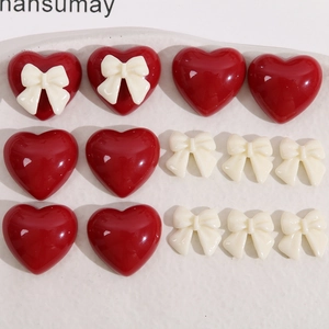 Accessoires de Bijoux DIY Cœur Nœud en Résine Patch en Résine Rouge Blanc pour Boucle d'Oreille Pince à Cheveux Femme