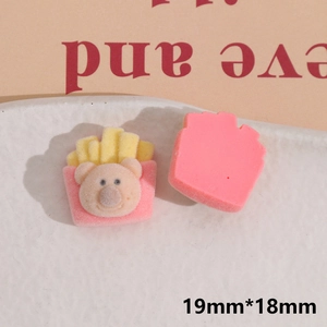 Detail shot of 19mm flocked bear fries charms for DIY phone cases and jewelry making
