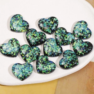 Glitter heart resin charms with emerald green opal effect for DIY jewelry accessories