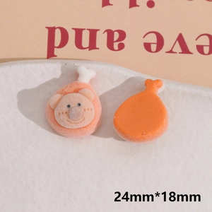 Macro detail of cartoon pig and meat-shaped flocked DIY resin accessory 24mm x 18mm