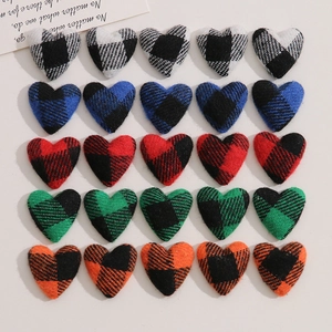 Plaid fabric heart-shaped buttons in 5 colors for DIY jewelry making and accessories