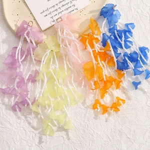 Bohemian Long Flower Tassel Earrings Acrylic Glass Seed Beads Handwoven Floral Fringe Drop Earrings For Women Summer Jewelry