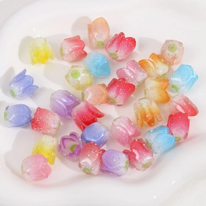 Colorful tulip bud acrylic beads with glitter for DIY jewelry making and crafts
