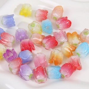 Mix of glittery acrylic tulip flower charms in vibrant candy colors for DIY jewelry making