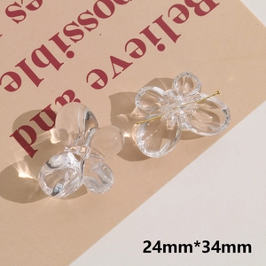 Macro view of transparent acrylic butterfly charms with 24mm x 34mm size specification