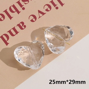 Macro shot of 25x29mm clear faceted heart pendant with T-pin for jewelry making