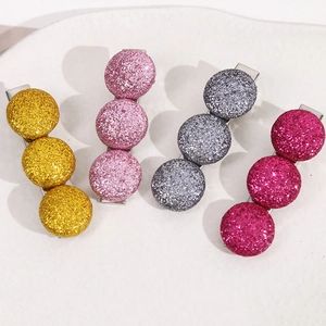 Lot de 4 barrettes à boules pailletées de 15mm en or, rose, argent et rouge rose