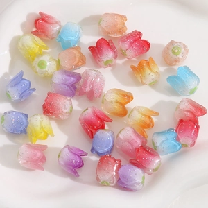 Sparkly gradient tulip resin beads in various colors for DIY jewelry making