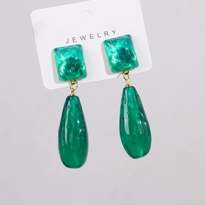 Vintage Emerald Green Resin Geometric Square And Teardrop Earring Charms Hammered Texture DIY Jewelry Making Findings