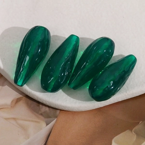 Translucent dark green geometric teardrop beads with textured surface for DIY jewelry