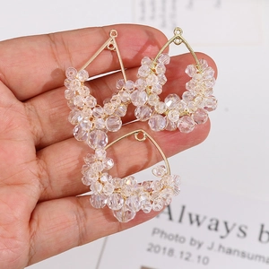 Pink crystal bead teardrop pendant with gold frame for DIY handmade earrings making