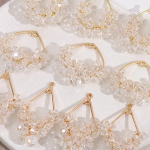 Handmade crystal beaded geometric heart and triangle pendants with gold wire wrapping