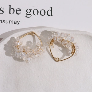 Handmade teardrop crystal bead pendants with gold wire wrapping for DIY jewelry making