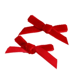Pair of handmade red velvet ribbon bows for DIY hair accessories and jewelry making
