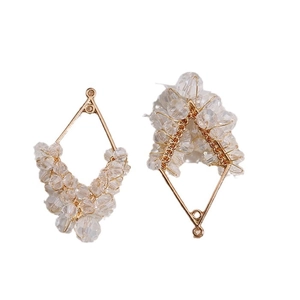 Handcrafted rhombus crystal beaded earrings with gold frames and iridescent beads