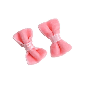 Set of two pink handmade velvet bow hair clips for girls with soft ribbed ribbon center