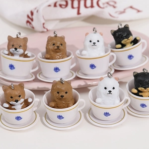 Set of 8 cute mini teacup puppy figurines for DIY jewelry and desktop decoration