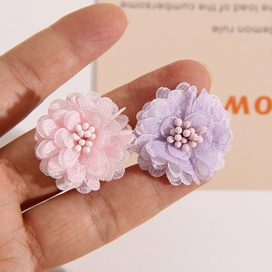 Handmade multi-layer mesh flower accessories with beads for DIY jewelry and hair clips