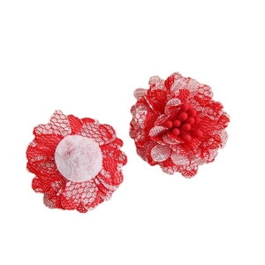 Handmade red mesh flower accessories with layered petals and stamen for DIY hair jewelry