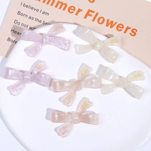 Set of 6 cream pastel acetate bow hair clips with France Handmade gold lettering