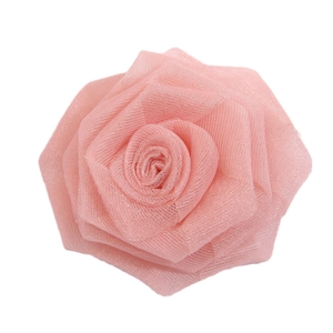 Pink mesh rose flower accessory with subtle shimmer for DIY crafts and hair ornaments